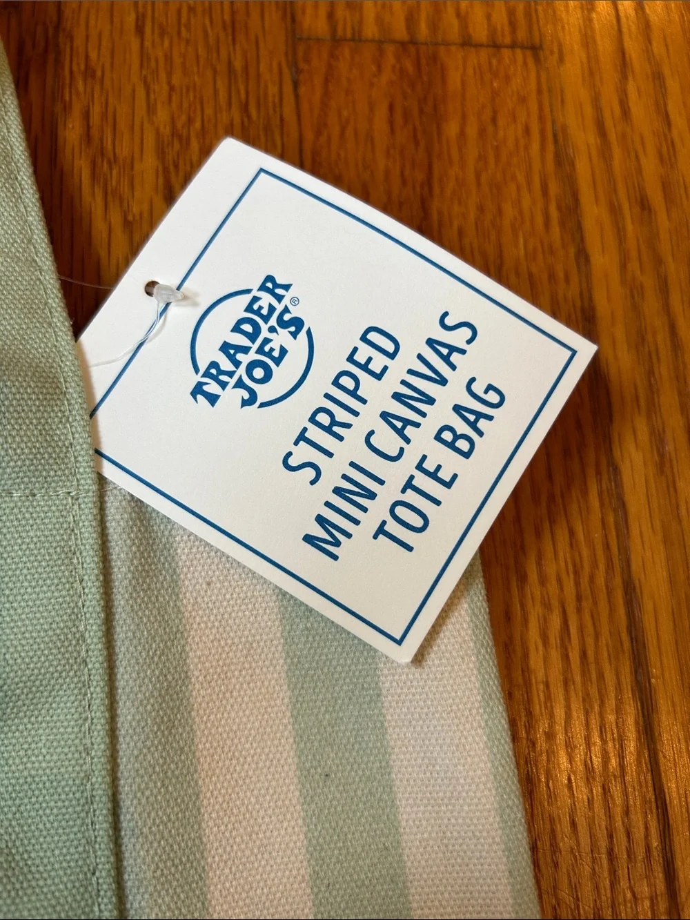 Trader Joe's Mint Striped Mini Canvas Tote Bag with Embroidered Bee
